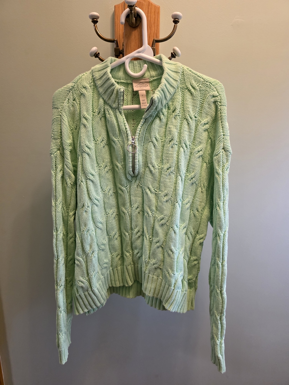St. John's Bay Mint Green Cable-Knit Half-Zip Sweater